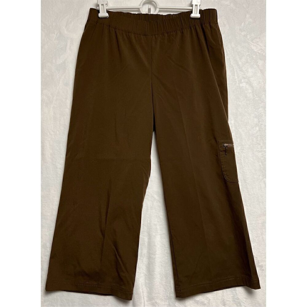 Additions by Chico's Women's Brown Capri Pants Elastic Waist Zip Pocket Size 0